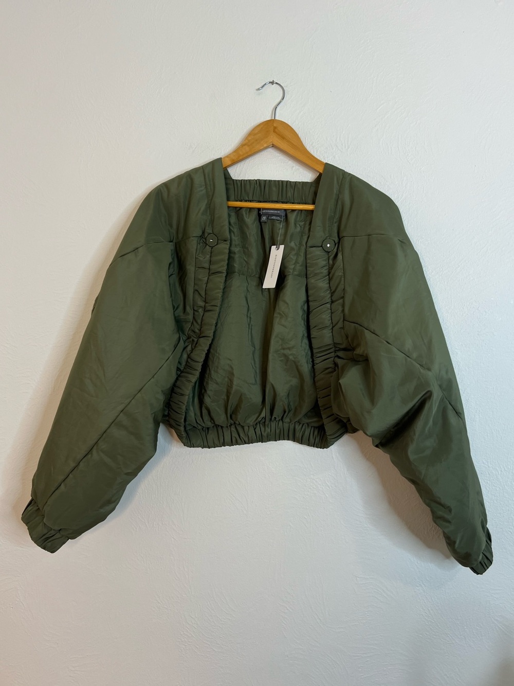 Anthropologie Olive Cropped Bomber Jacket One Size New With Tags